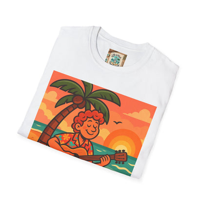 Guitarist T-Shirt - Whimsical Guy Playing Guitar at the Beach Design