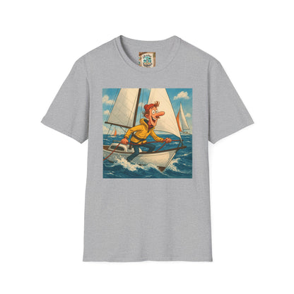 Sailboat Unisex T-Shirt - Whimsical Guy on the Ocean Design