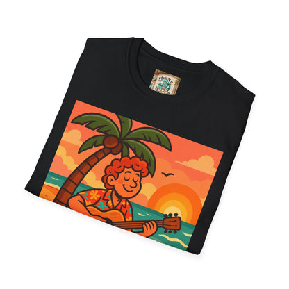 Guitarist T-Shirt - Whimsical Guy Playing Guitar at the Beach Design