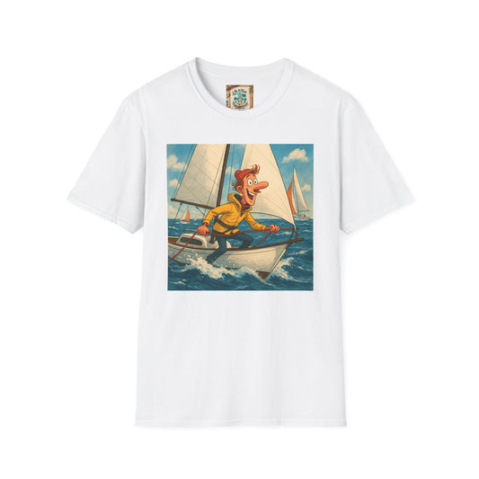 Sailboat Unisex T-Shirt - Whimsical Guy on the Ocean Design