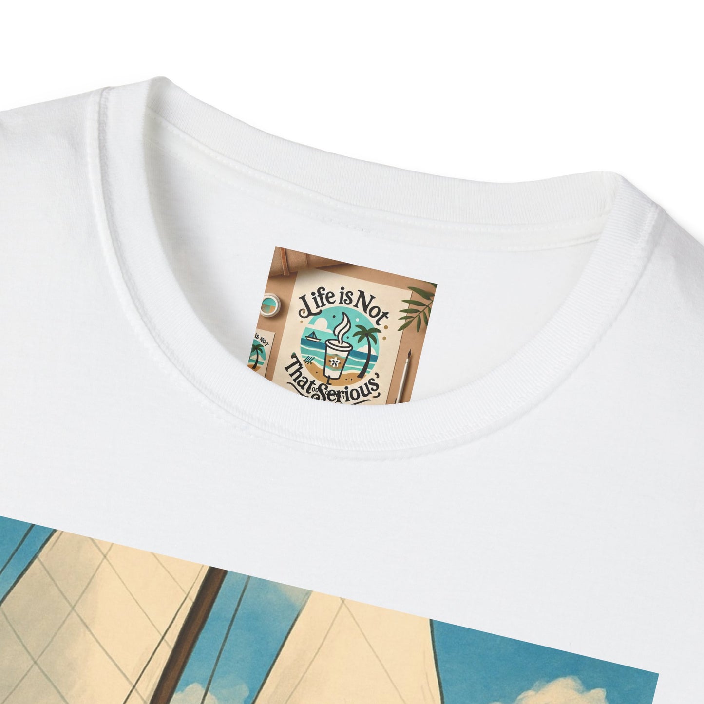 Sailboat Unisex T-Shirt - Whimsical Guy on the Ocean Design