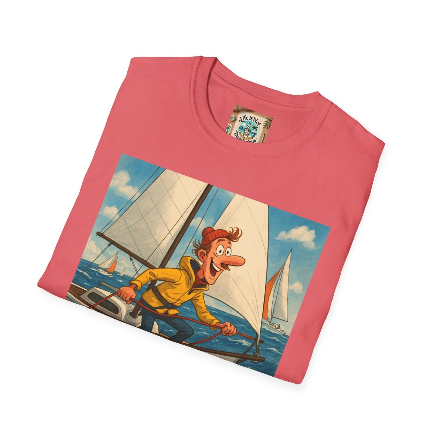 Sailboat Unisex T-Shirt - Whimsical Guy on the Ocean Design