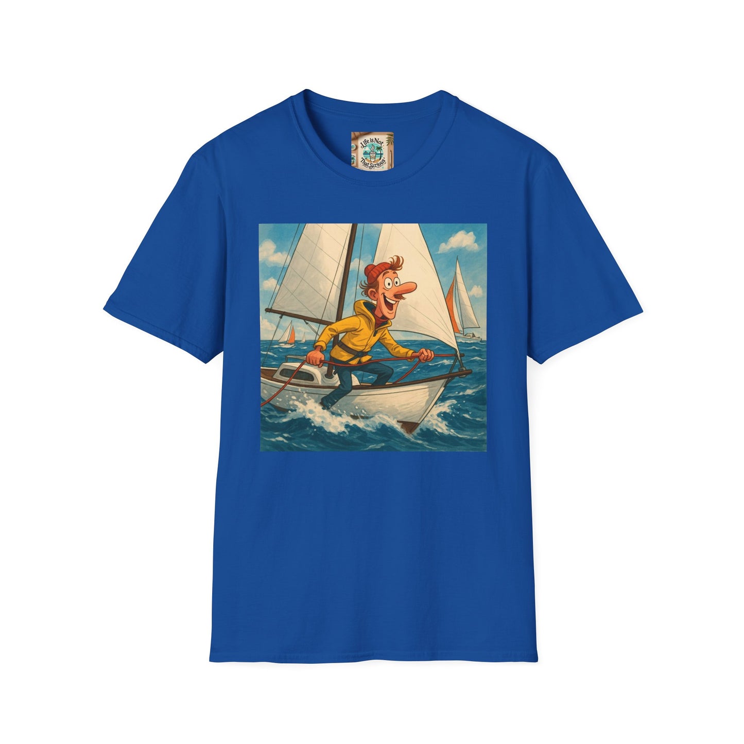 Sailboat Unisex T-Shirt - Whimsical Guy on the Ocean Design