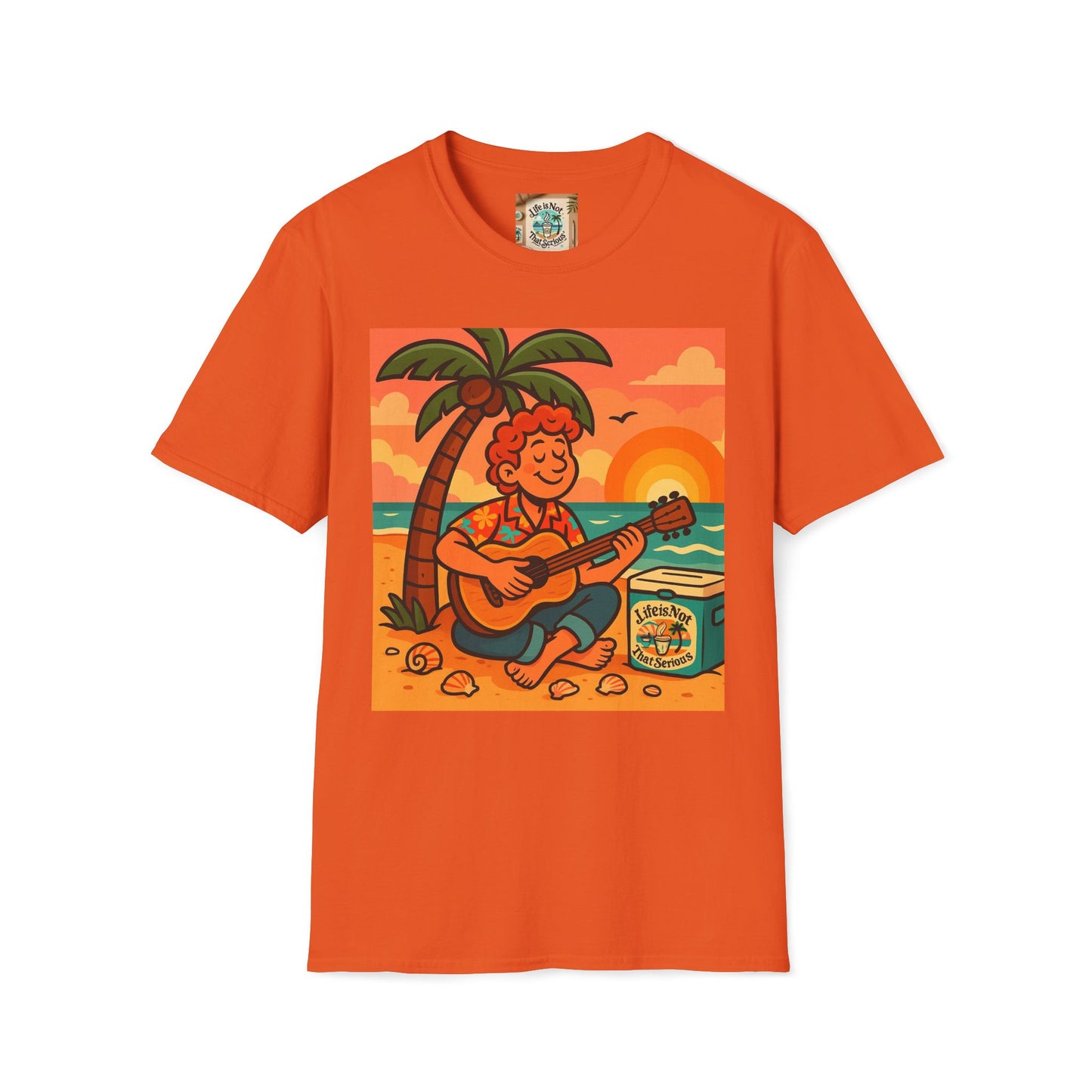 Guitarist T-Shirt - Whimsical Guy Playing Guitar at the Beach Design