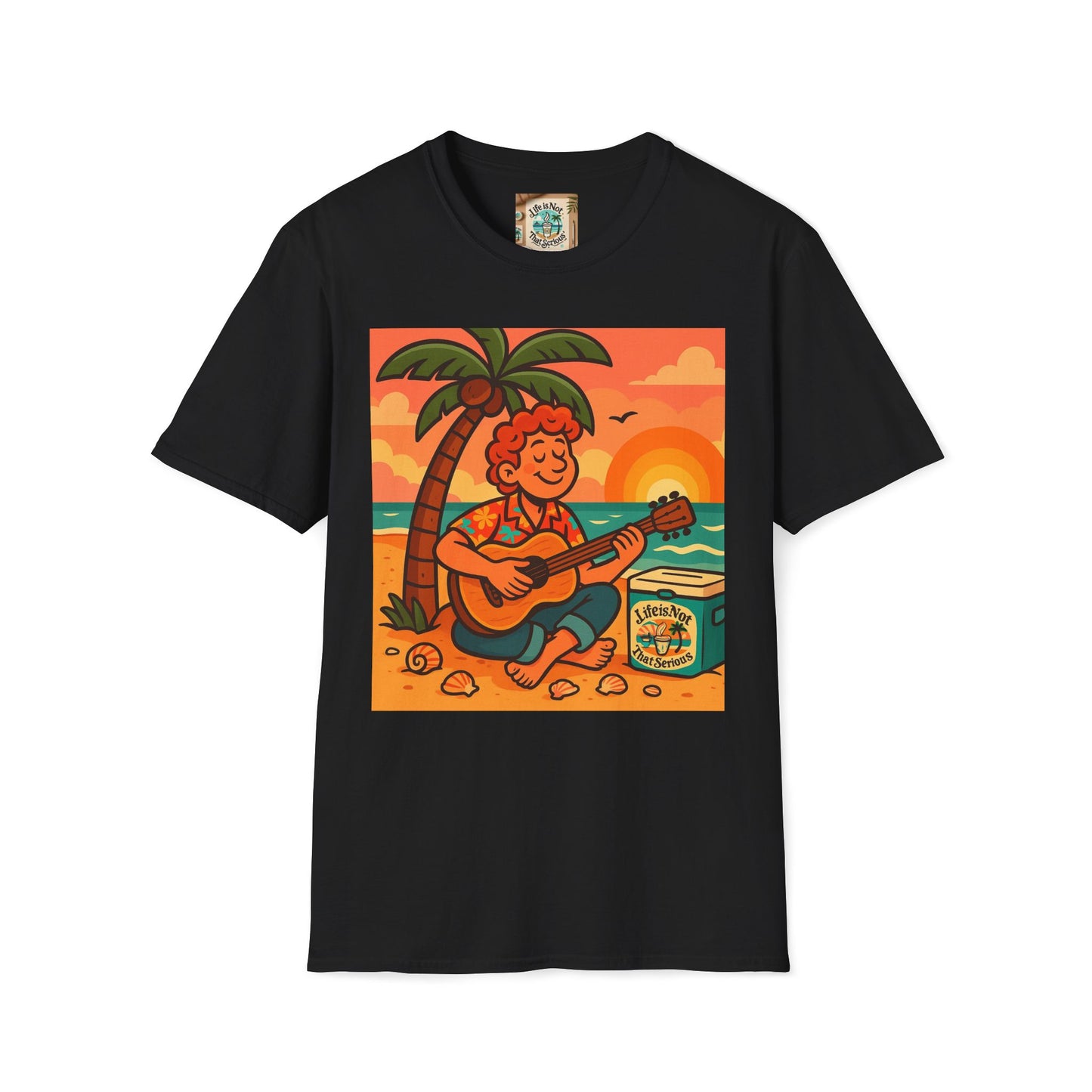 Guitarist T-Shirt - Whimsical Guy Playing Guitar at the Beach Design