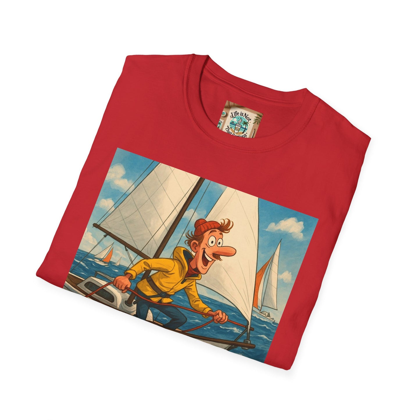 Sailboat Unisex T-Shirt - Whimsical Guy on the Ocean Design