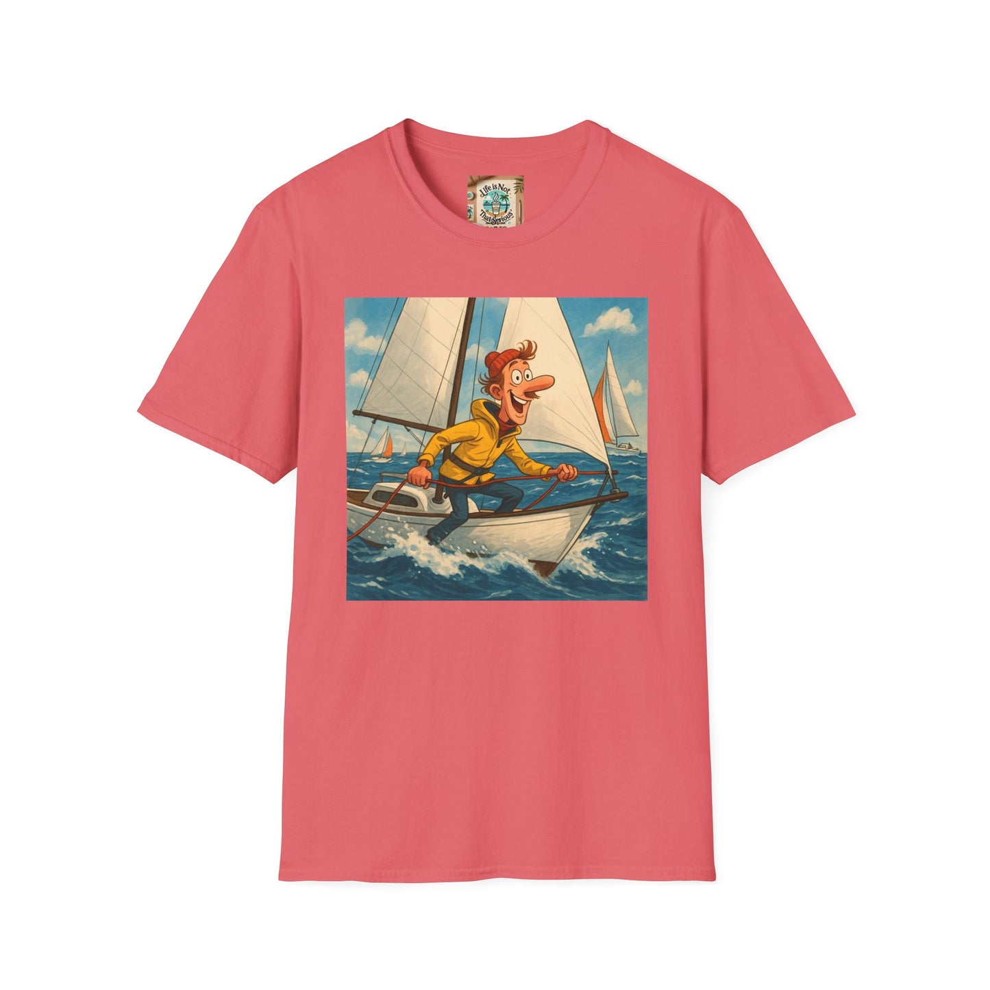 Sailboat Unisex T-Shirt - Whimsical Guy on the Ocean Design
