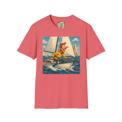 Sailboat Unisex T-Shirt - Whimsical Guy on the Ocean Design